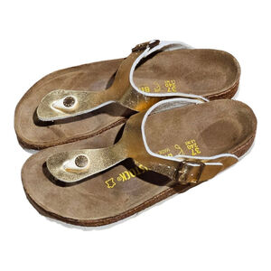 Women's Birkenstock Gizeh Gold White Thong Sandals US 6